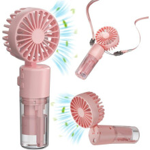 Draagbare vernevelingsventilator, oplaadbaar, 4 snelheden, opvouwbaar, roze, compacte koelventilator voor thuis en op reis
