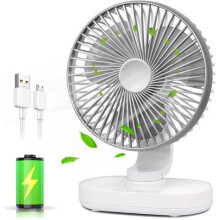 Draagbare bureauventilator, grijs, 4000 mAh oplaadbaar via USB, 4 snelheden, 120 graden zwenking, stille koeling