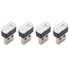 4X  Portable  Usb Led Car Light Car Interior Usb Atmosphere Light Plug and  Decorative Light White