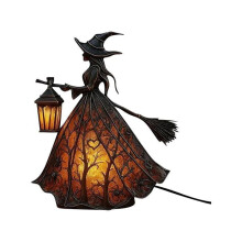 Halloween heksenhoedlamp, handgemaakte gotische nachtlamp van gebrandschilderd glas, unieke griezelige decoratieve lamp