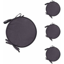 Ronde stoelkussenset van 4, gewatteerde zitkussens met trekkoord, 38 cm, donkergrijs voor eetkamerstoelen