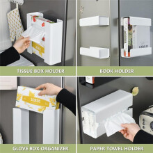 Magnetic Glove Tissue Dispenser Paper Towel Holder Wall Mount Fridge Holder for Wipes, Napkin, Bathroom Organizer White