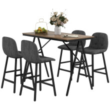 Ensemble table et chaises de bar 5 pièces, revêtement en lin gris