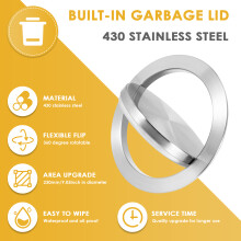 Stainless Steel Garbage Flap Lid Trash Bin Cover Flush Built-in Balance Swing Flap Garbage Lid for Kitchen Counter Top D