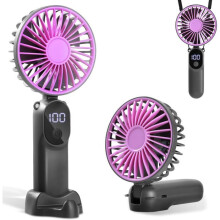 Mini kannettava tuuletin, 6 säädettävää nopeutta, LED-näyttö, USB-ladattava, kokoontaitettava ja kompakti