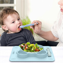 Baby-Integriertes Saugnapfgitter, Ergänzungsnahrung, Teller, Gabel, Löffel, Futtergeschirr-Set, Kinder-Silikon-Klebegeschirr A
