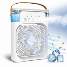 Kannettava minikokoinen haihduttava ilmanjäähdytin vesidiffuusorilla, 3 nopeutta, ajastin ja 7 LED-valoa, valkoinen