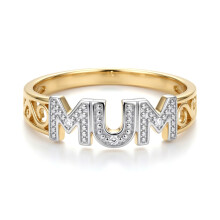 (R) Jewelco London Ladies Solid 9ct Yellow Gold Pave Set Round H I2 0.02ct Diamond MUM Identity Ring 5mm - 9R536