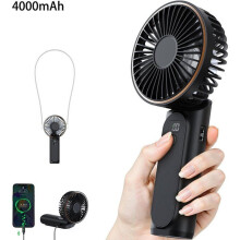 Portable Folding Fan, 180 Adjustable, 6 Speeds, LCD Display, Ultra Quiet, 4000mAh Battery, Pocket Size with Lanyard, Bl