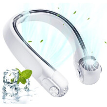 Portable 360 Degree Neck Fan, Bladeless Mini Wearable Fan, 2400 mAh Rechargeable USB, 3 Speeds, White