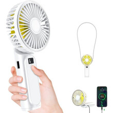 Portable Fan, 4000mAh Rechargeable, 6 Speeds, 180 Degree Foldable, White LCD Display, Compact Quiet Cooling