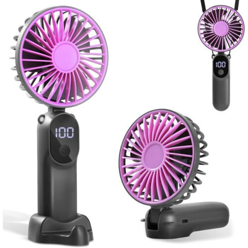 Mini Portable Fan, 6 Adjustable Speeds, LED Display, USB Rechargeable, Foldable and Compact