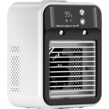 Portable Silent Air Cooler, 2 Spray Ports, LED Display, 500 ml Large Water Tank, Type-C, For Travel and Home, White