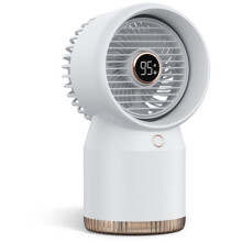 Portable Mini Air Conditioner Fan with USB Humidifier for Office and Bedroom, Quiet White Unit with Wooden Base