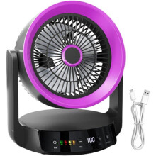 USB Rechargeable Air Cooler Fan, Silent 4-Speed Table Fan with LED Display and Smart Timer for Bedroom, Office, Purple