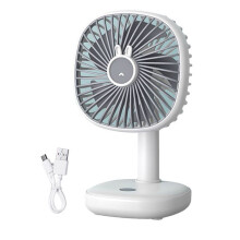 2 in 1 Desk Fan and Night Light, Quiet USB Rechargeable, Cute Rabbit Design for Office and Bedroom, White