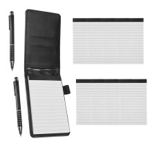 11 StüCke Notizblock Halter PU Leder GeschäFt Notizbuch Inklusive 2 StüCke Metall Stift 8 StüCke NachfüLlbares Notizbuch Schwarz