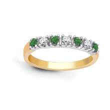 (S) Jewelco London 9ct 2 Colour Gold J I1 0.15ct Diamond and Green 0.2ct Emerald 7 Stone Royal Eternity Ring 3mm - 9R227