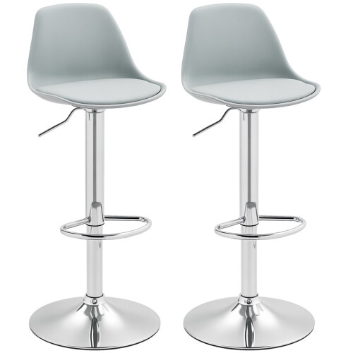 Ensemble de 2 tabourets de bar pivotants avec dossier réglable, gris