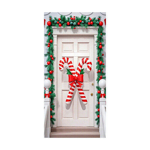 Christmas Door Cover Red Bow Pattern 35x73 Inch 1