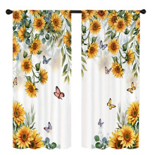 Yellow Sunflower Country Kitchen Curtains 2-Panel Rod Pocket