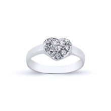 (A) Jewelco London Girls Sterling Silver Cubic Zirconia Encrusted Love Heart Signet Ring - GVR21K