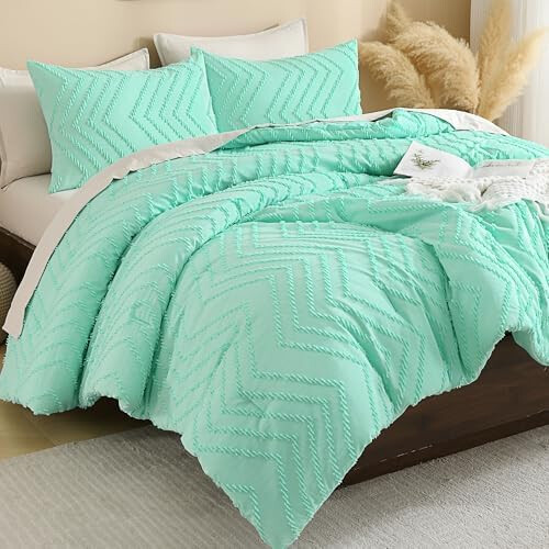 Mint Green King Comforter Set Boho Tufted 3-Piece