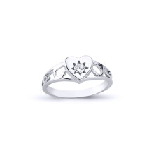 (C) Jewelco London Girls Sterling Silver Cubic Zirconia Solitaire Love Heart Signet Ring - GVR19K