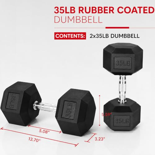Fitvids Rubber Encased Hex Dumbbells, 35LB, Pair 1