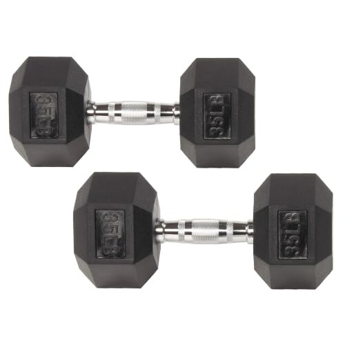 Fitvids Rubber Encased Hex Dumbbells, 35LB, Pair 2