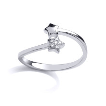(N) Jewelco London Ladies Sterling Silver Cubic Zirconia Shooting Stars Crossover Dress Ring - GVR824
