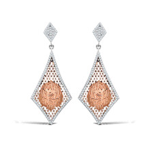Jewelco London Sterling Silver Rose Gold-Plated Micro Pave Cubic Zirconia Kite Shape Drop Earrings - AES112