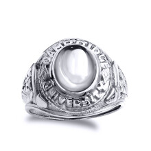 (W) Jewelco London Mens Sterling Silver Oval Cabochon CZ Solitaire Cambridge University College Ring - GVR285W