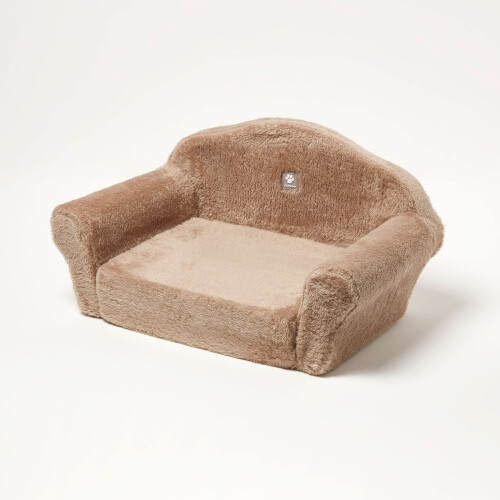 Homescapes (Medium - 51 x 32 x 27 cm) Small Plush Fold Out Sofa Pet Bed - Beige 2
