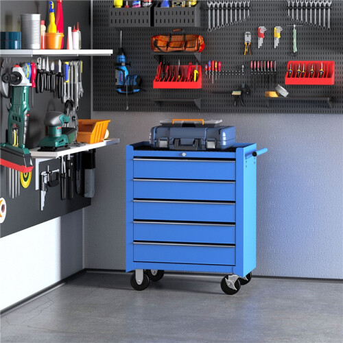 HOMCOM Rolling Tool Trolley with 5 Drawers, Blue 2