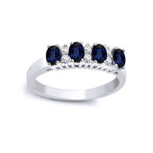 (R) Jewelco London 9ct White Gold H I1 0.12ct Diamond and Oval Blue 1.05ct Sapphire Quadrilogy Eternity Ring 4mm - 9R393