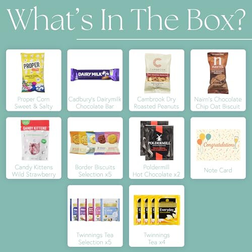 Congratulations Gifts, Hamper Box Includes, Congratulations Card, Herbal Tea, Sweets, Biscuits, Chocolate, Hot Chocolate, Biscuits, Popcorn, Nuts - 1