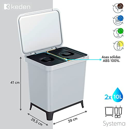 KEDEN 2x10L White Recycling Sorter System 1