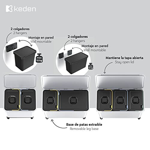 KEDEN 2x10L White Recycling Sorter System 2
