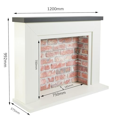 Endeavour Fires Farlington 48’’ Off White Fireplace Surround with a 3D Brick Effect Back (Grey Top/Red Brick) 2