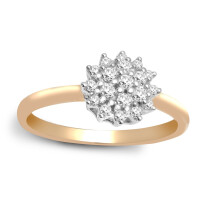 (I) Jewelco London Solid 9ct Gold Cluster Set Round H I2 0.27ct Diamond Larged Domed Classic Cluster Ring 8mm - 9R490