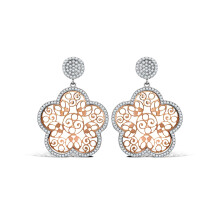Jewelco London Sterling Silver Rose Gold-Plated Micro Pave Cubic Zirconia Daisy Flower Drop Earrings - AES111