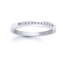 (M) Jewelco London Solid 9ct White Gold Channel Set Round H I1 0.1ct Diamond Dainty Band Eternity Ring 2.5mm - 9R025