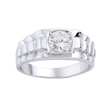 (W) Jewelco London Mens Sterling Silver Cubic Zirconia Watch Strap Solitaire Signet Ring - GVR283
