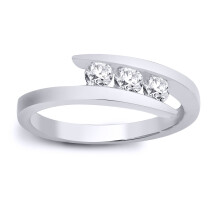 (O) Jewelco London Solid 9ct White Gold Channel Set Round H I1 0.5ct Diamond Crossover Wrap Trilogy Ring 6mm - 9R356