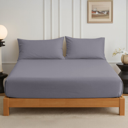 (Double, Grey) 25cm Extra Deep Fitted Bed Sheet-Ultra Soft Microfiber Elastic Fitted Sheets UK 1