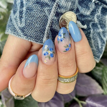 24 Stücke Blaue Blume Drücken Sie Auf Nagel Mandel Kurze Falsche