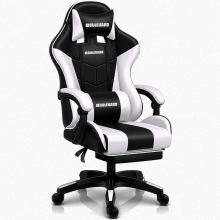 Boulevard Black & White Ergonomic Faux Leather Gaming Office Chair with Footrest