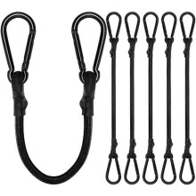 Elastisch koord met karabijnhaak, verlengstuk met karabijnhaak 100 cm, zwarte bagagespanners (6 stuks), 100% latex rubberen spanners vo