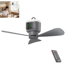 Akku Camping Deckenventilator mit Licht, 12000mAh, kabellos, 4 Stufen, Fernbedienung, Timer 2/4/8h, für Zelt & Wohnmobil Outdoor